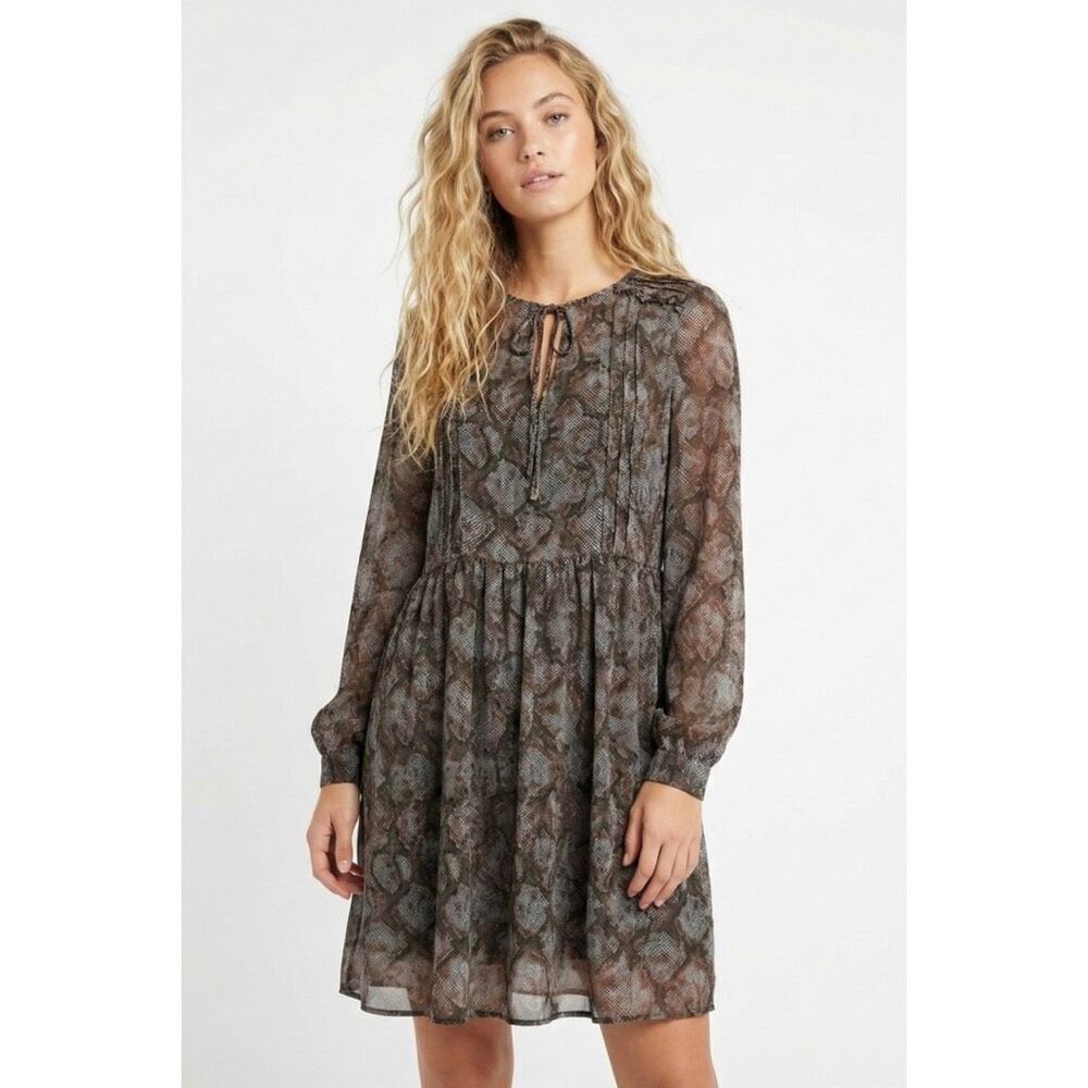 Sadie & Sid Whimsigoth Snake Print Mini Dress Medium Sheer Long Sleeve Babydoll
